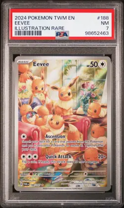 2024 POKEMON TWM EN-TWILIGHT MASQUERADE ILLUSTRATION RARE #188 EEVEE PSA 7 - Image 1