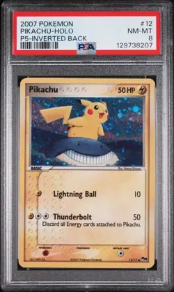 PSA 8 - 2007 POKEMON POP SERIES 5 INVERTED BACK #12 PIKACHU-HOLO w/ swirl - Image 1
