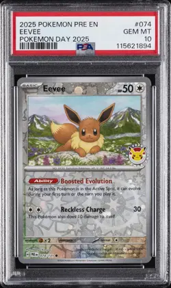 2025 POKEMON PRE EN-PRISMATIC EVOLUTIONS POKEMON DAY 2025 #074 EEVEE PSA 10 - Image 1