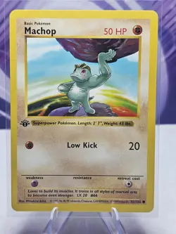 1st Edition Shadowless Machop 52/102 Base Set Rare Vintage Pokemon Card - Image 1