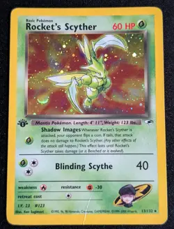 1st Edition Rocket's Scyther 13/132 Gym Heroes Holo Pokemon WOTC 2000 HP - Image 2