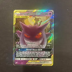 2019 POKEMON SUN & MOON TEAM UP #53/181 GENGAR MIMIKYU GX TAG TEAM 53/181 - Image 1