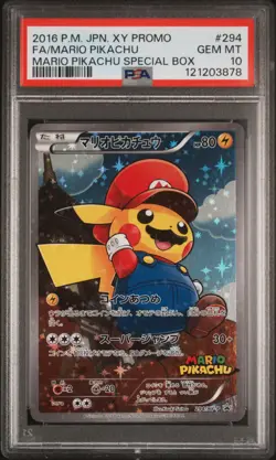 2016 POKEMON JPN XY PROMO #294 FULL ART/MARIO PIKACHU PSA 10 - Image 1