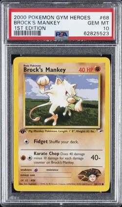 2000 POKEMON GYM HEROES 1ST EDITION #68 BROCK'S MANKEY PSA 10 - Image 1