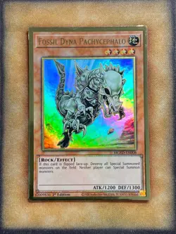 Yugioh Fossil Dyna Pachycephalo MGED-EN008 Gold Rare 1st Ed NM - Image 1