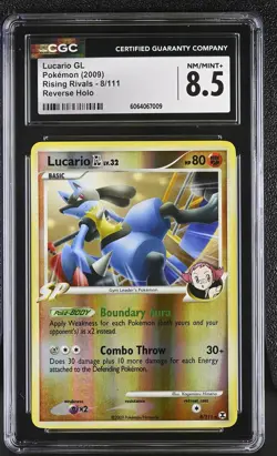 CGC 8.5 Lucario GL 8/111 Reverse Holo Rising Rivals Pokemon Card - Image 1