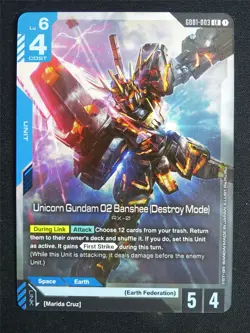 Unicorn Gundam 02 Banshee Destroy Mode GD01-003 LR - Gundam Card #585 - Image 1