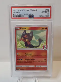 2021 POKEMON INDONESIAN SM PROMO KFC CHAKI KIDS MEAL #182 LITTEN PSA 10 - Image 1