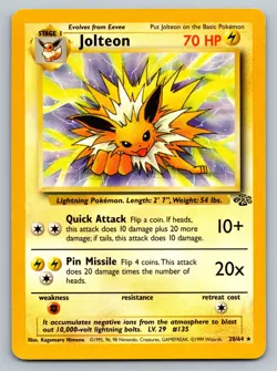 Jolteon 20/64 Pokemon Card TCG Jungle Unlimited Non Holo Rare MP - Image 1