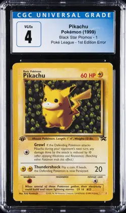 1999 POKEMON BLACK STAR PROMOS - POKE LEAGUE - 1ST ED ERRO #1 PIKACHU CGC 4 - Image 1