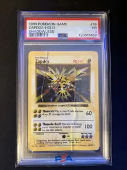 1999 Pokemon SHADOWLESS Base Set Zapdos 16/102 Holo Wotc Psa 1 Low Pop 64 - Image 1