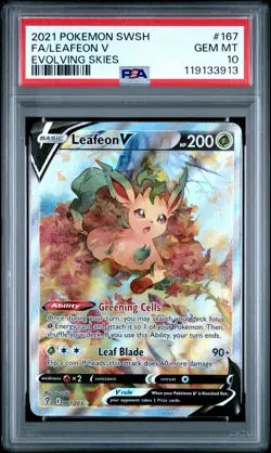 2021 POKEMON SWORD & SHIELD EVOLVING SKIES #167 FULL ART/LEAFEON V PSA 10 - Image 1
