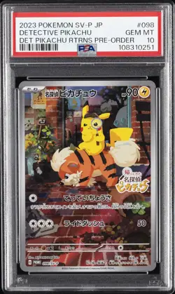 2023 POKEMON JAPANESE SV-P PROMO #098 DETECTIVE PIKACHU PSA 10 - Image 1