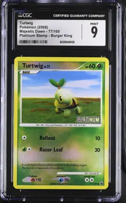 CGC 9 Pokemon Turtwig 77/100 Platinum Stamped Burger King Promo 08 Reverse Mint - Image 1