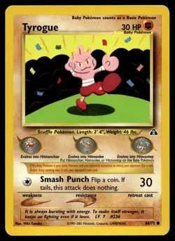 Tyrogue 66/75 Pokemon Card Neo Discovery Common 30 HP Lightly Played Z3 - Image 1