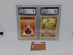 Pokemon TCG 1999 Base Set Charmander + Fire Energy Miscut Error Cards CGC Graded - Image 1