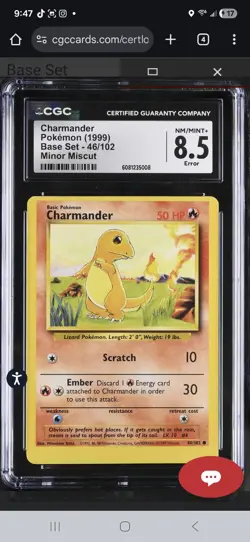 Pokemon TCG 1999 Base Set Charmander + Fire Energy Miscut Error Cards CGC Graded - Image 2