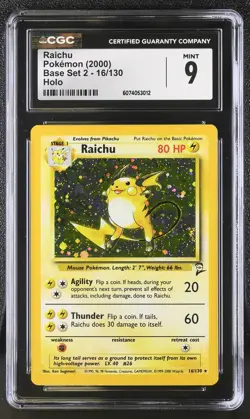 CGC 9 MINT Raichu 2000 Base Set 2 16/130 Holo Pokemon Card - Image 1