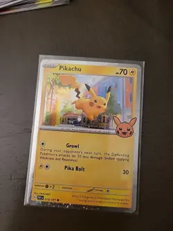 Pokemon Trick-or-Trade 2024 Cosmo Holo Paldean Fates 018/091 Pikachu LP/NM - Image 1