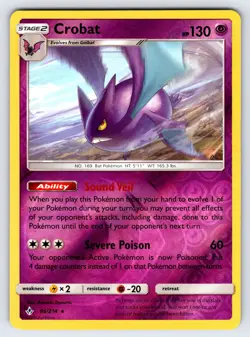 Crobat 66/214 2019 SM Unbroken Bonds Pokemon Card Reverse Holo Rare - Nm - Image 1