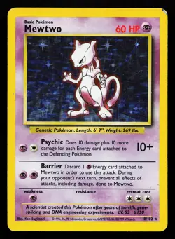 Mewtwo 10/102 Holo Rare Base Set Pokemon Card - Image 1