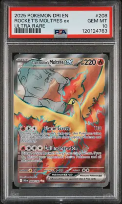 2025 POKEMON DRI EN-DESTINED RIVALS ULTRA RARE TEAM ROCKET'S MOLTRES EX PSA 10 - Image 1