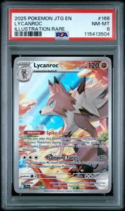 2025 POKEMON JTG EN-JOURNEY TOGETHER ILLUSTRATION RARE #166 LYCANROC PSA 8 - Image 1