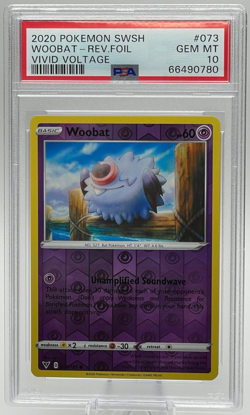 2020 POKEMON SWORD & SHIELD VIVID VOLTAGE #073 WOOBAT REVERSE FOIL PSA 10 GEM MT - Image 1