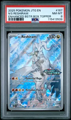 2025 POKEMON JTG EN-JOURNEY TOGETHER #167 N'S RESHIRAM PSA 8 - Image 1