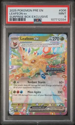 2025 POKEMON PRE EN-PRISMATIC EVOLUTIONS SURPRISE BOX EXCLUSIVE LEAFEON EX PSA 9 - Image 1