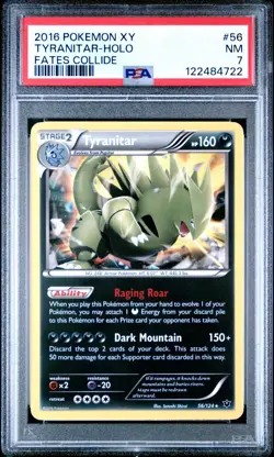 Pokemon Card Tyranitar 56/124 Holo Foil Fates Collide PSA 7 NM - Image 1
