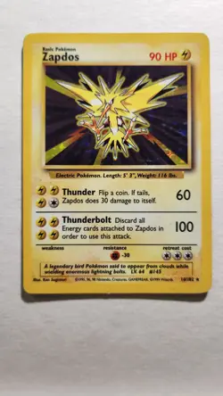 1999 Zapdos 16/102 - Base Set Holo Rare - Pokemon TCG - MP - Image 1