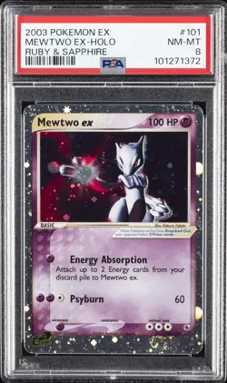 2003 POKEMON EX RUBY & SAPPHIRE #101 MEWTWO EX-HOLO PSA 8 - Image 1