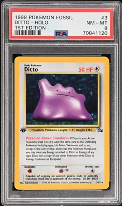 1999 POKEMON FOSSIL 1ST ED #3 DITTO-HOLO PSA 8 - Image 1