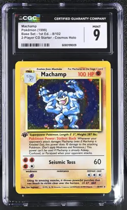 CGC 9 MINT Machamp 1999 Base Set 1st Edition 8/102 Cosmos Holo Pokemon Card - Image 1