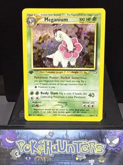 Pokemon Card 10/111 1st Edition Neo Genesis Rare Meganium Holo Light Play - Image 1