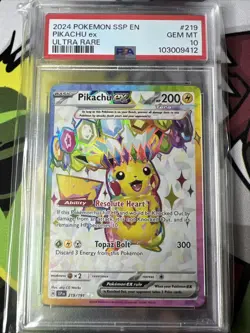Pikachu EX Holo Full Art Ultra Rare Pokemon Card PSA 10 Surging Sparks 219/191 - Image 1