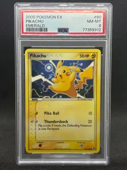 2005 Pokemon TCG Card #60 Pikachu PSA 8 NM-MT EX Emerald COMMON - Image 1