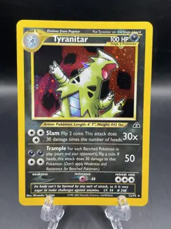 Pokemon TCG Tyranitar Neo Discovery Holo Card 12/75 Rare - LP - Image 1