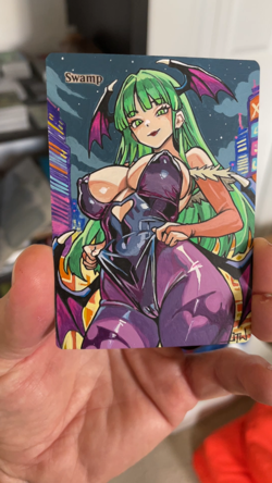 Magic MTG Altered Painted Swamp Morrigan Darkstalkers Anime Girl by white_alters - Image 2