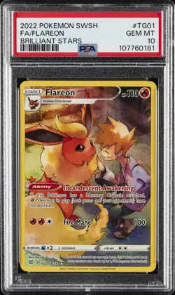 2022 POKEMON SWORD & SHIELD BRILLIANT STARS #TG01 FULL ART/FLAREON PSA 10 - Image 1
