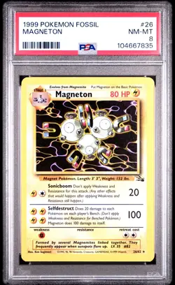1999 POKEMON FOSSIL #26 MAGNETON PSA 8 - Image 1