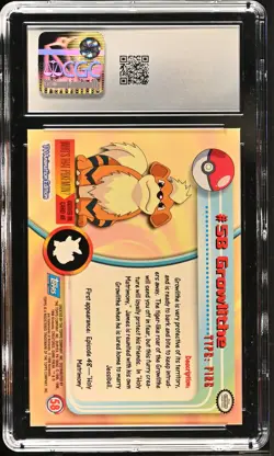 CGC 10 GEM MINT Growlithe 1999 Series 1 Topps 58 First Print Pokemon Card - Image 2