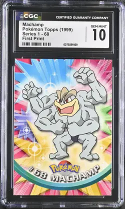 CGC 10 GEM MINT Machamp 2000 Series 1 Topps 68 First Print Pokemon Card - Image 1
