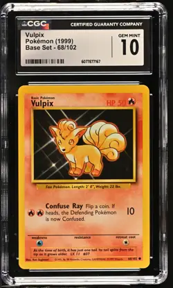 CGC 10 GEM MINT Vulpix 1999 Base Set 68/102 Pokemon Card - Image 1