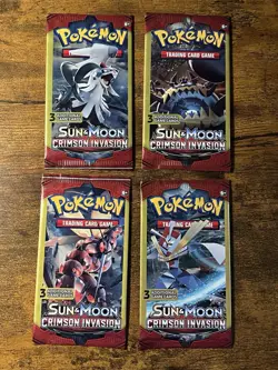 Pokemon Sun & Moon Crimson Invasion 3-Card Booster Packs Complete Art Set 4 Pack - Image 1