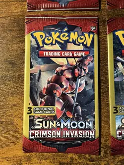 Pokemon Sun & Moon Crimson Invasion 3-Card Booster Packs Complete Art Set 4 Pack - Image 4