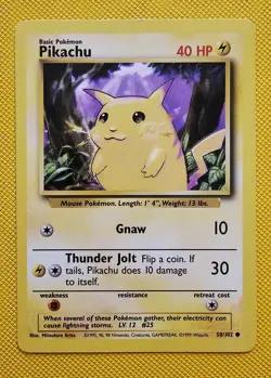Pikachu Pokemon Base Set Common Card #58 58/102 Yellow Cheeks NM - Image 1