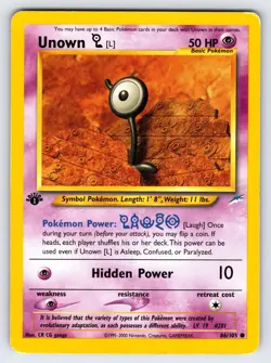 Unown [L] 86/105 1st Edition Neo Destiny Pokemon Card TCG Vintage WOTC - Mp - Image 1