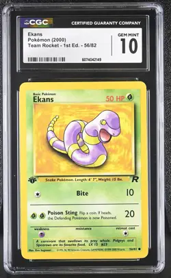 CGC 10 GEM MINT Ekans Team Rocket 1st Edition 56/82 Pokemon Card - Image 1